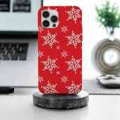 雪の結晶の模様 白い雪の結晶 雪 赤 iPhoneケース
