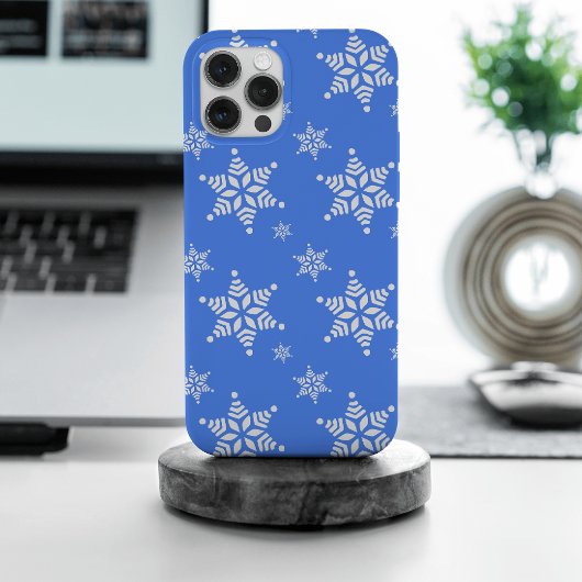 雪の結晶の模様 白い雪の結晶 雪 青 Case-Mate iPhoneケース