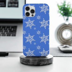 雪の結晶の模様 白い雪の結晶 雪 青 iPhone 15 PRO MAXケース