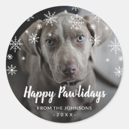 雪の結晶の犬の写真かわいいクリスマス ラウンドシール