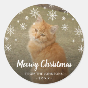 雪の結晶の猫の写真かわいいミオウィクリスマス ラウンドシール