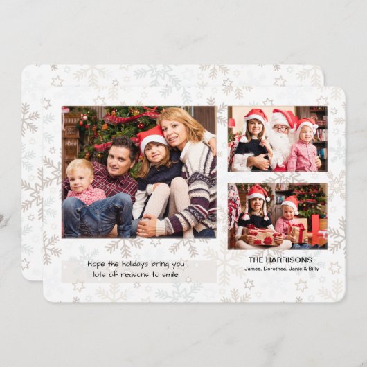 雪の結晶の群れ フォト ホリデー カード 水平 (正面/裏面)