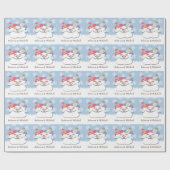 雪の結晶の背景を持つクリスマス雪だるま ラッピングペーパー (フラット)