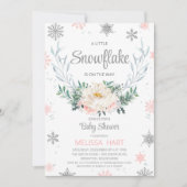 雪の結晶の花輪の冬の女の子のベビーシャワー 招待状 (正面)