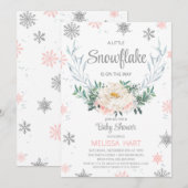 雪の結晶の花輪の冬の女の子のベビーシャワー 招待状 (正面/裏面)