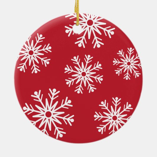 雪の結晶の赤い初めてのクリスマスの新しいホーム写真 セラミックオーナメント (裏面)