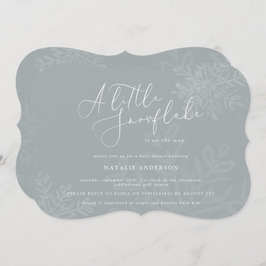雪の結晶の赤ちゃんシャワーの招待 (正面/裏面)