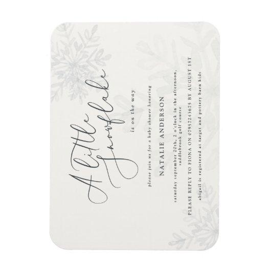 雪の結晶の赤ちゃんシャワーの招待 マグネット (縦)