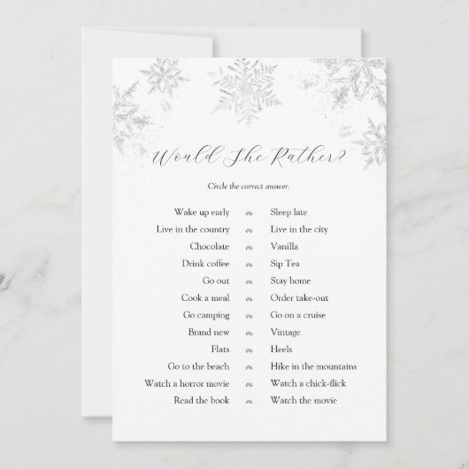 雪の結晶は彼女の方がゲームのカード 招待状 (正面)