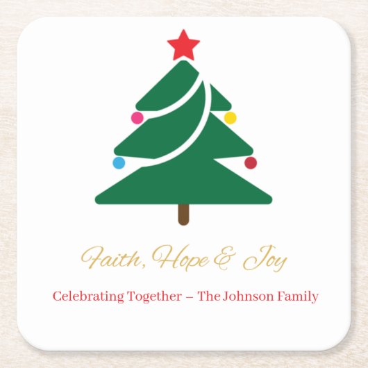 雪の結晶やオーナメントなどのホリデーモチーフがあしらわれたクリスマス コースター (正面)