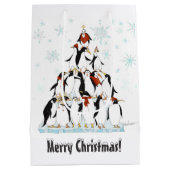 雪の結晶を使ったクリスマスペンギンのパターン ミディアムペーパーバッグ (裏面)