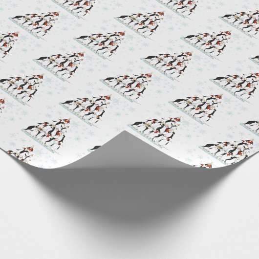 雪の結晶を使ったクリスマスペンギンのパターン ラッピングペーパー (角)