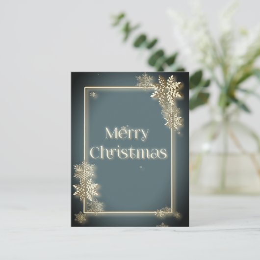 雪の結晶を使用した豪華なメリークリスマス ポストカード (スタンド正面)