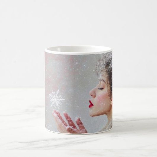 雪の結晶を吹く コーヒーマグカップ (中央)