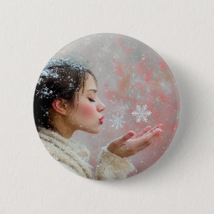 雪の結晶を吹く 缶バッジ