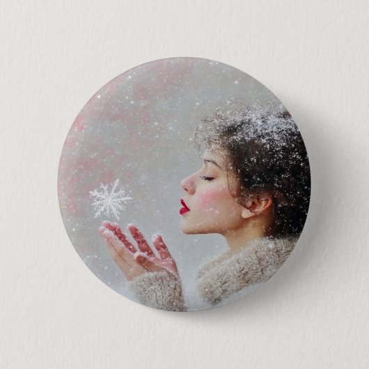 雪の結晶を吹く 缶バッジ (正面)