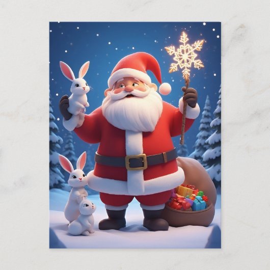 🎄雪の結晶を持つサンタ❄️ メリークリスマス ポストカード (正面)