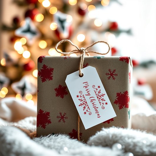 雪の結晶を持つメリークリスマス ギフトタグ