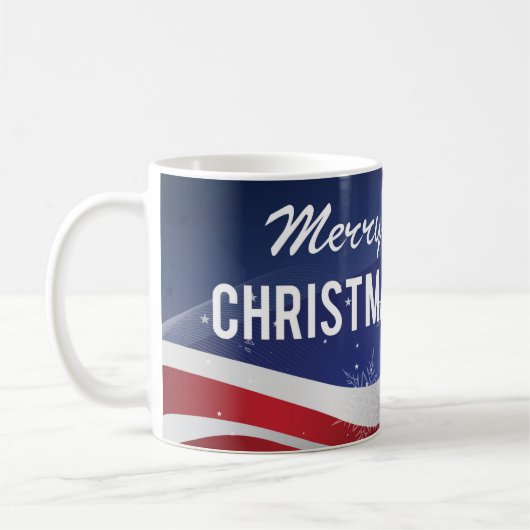 雪の結晶を持つ愛国的な陽気なクリスマス国旗 コーヒーマグカップ (左)