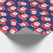 雪の結晶を持つ父クリスマス | ネイビーブルーサンタ ラッピングペーパー (角)