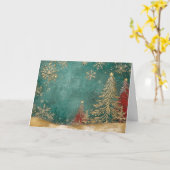 雪の結晶を持つ金箔クリスマスツリー カード (黄色い花)