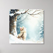 雪の結晶を眺める子猫 キャンバスプリント (正面)