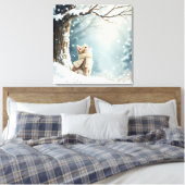 雪の結晶を眺める子猫 キャンバスプリント (インサイチュ (寝室))