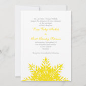 雪の結晶イエロー、白い冬の結婚式の招待状 招待状 (裏面)