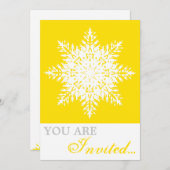 雪の結晶イエロー、白い冬の結婚式の招待状 招待状 (正面/裏面)