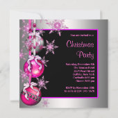 雪の結晶オーナメント ホットピンク クリスマスパーティー 招待状 (裏面)
