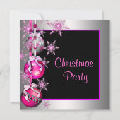 雪の結晶オーナメント ホットピンク クリスマスパーティー 招待状 (正面)