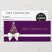 雪の結晶クリスマスツリーボウパープルギフトカード (正面/裏面)