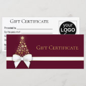 雪の結晶クリスマスツリー弓バイオレットレッドギフトカード (正面/裏面)