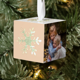 雪の結晶クリスマスホリデーフォト キューブオーナメント