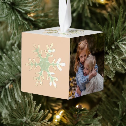雪の結晶クリスマスホリデーフォト キューブオーナメント (ツリー)