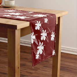雪の結晶バーガンディのマルーンの白 ショートテーブルランナー