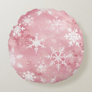 雪の結晶パターンを丸く枕 ラウンドクッション