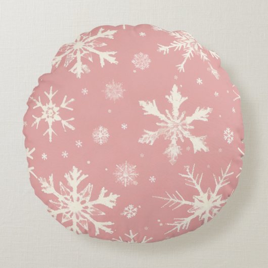 雪の結晶パターンを丸く枕 ラウンドクッション (正面)