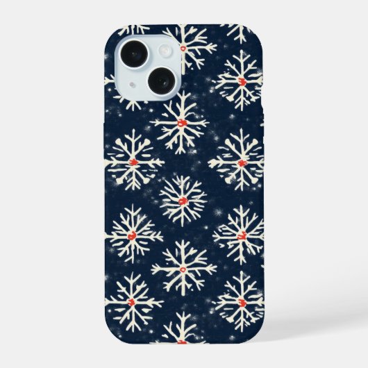 雪の結晶パターン 冬のスタイル iPhone 15ケース (裏面)