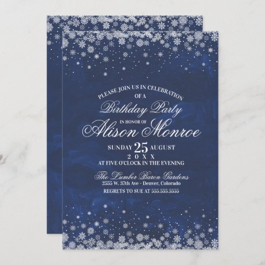 雪の結晶パーティーの招待状 招待状 (正面/裏面)