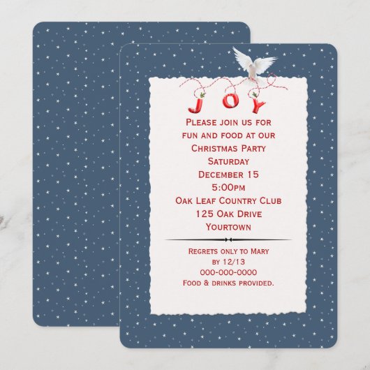 雪の結晶パーティー招待状 白い鳩 招待状 (正面/裏面)