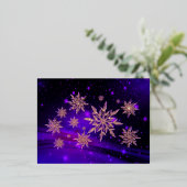 雪の結晶ピンクと紫の冬 箔シーズンポストカード (立ち正面)