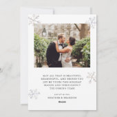 雪の結晶ホリデー新婚夫婦アーチ写真クリスマス シーズンカード (裏面)