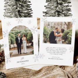 雪の結晶ホリデー新婚夫婦アーチ写真クリスマス シーズンカード