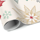 雪の結晶ポインセティアスのホリーベリーの休日 ラッピングペーパー (ロールコーナー)