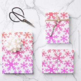 雪の結晶模様 ピンク パープル クリスマス ホリデー ラッピングペーパーシート
