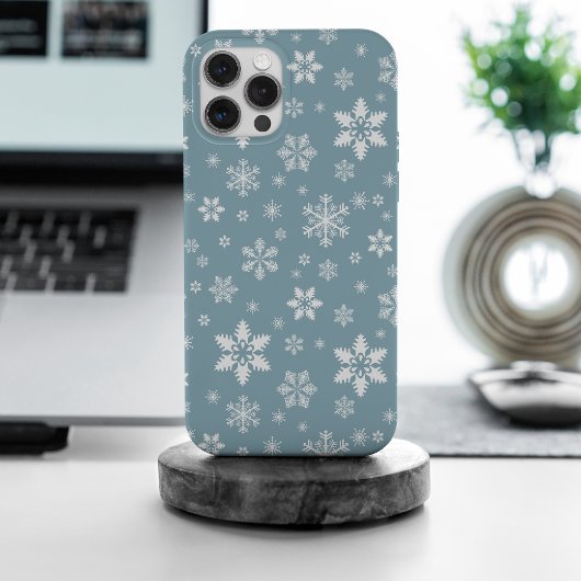雪の結晶模様、白い雪の結晶、雪、灰色 Case-Mate iPhoneケース