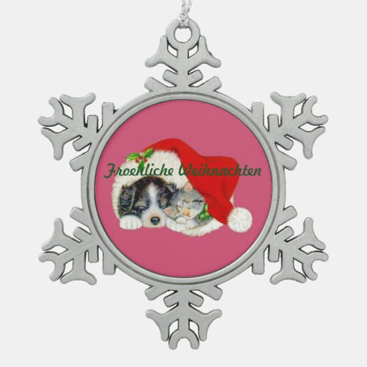 雪の結晶 クリスマス オーナメント 子犬と子猫 (正面)