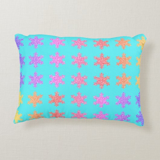 雪の結晶 パターン キラキラ ゴールド ターコイズ ブルー アクセントクッション (裏面)