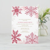 雪の結晶 ピンク 赤 クリスマス 冬 ブライダルシャワー 招待状 (スタンド正面)
